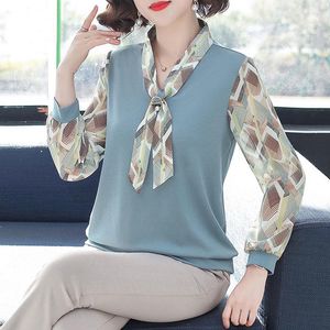 Blouses voor dames Koreaanse mode Vrouwen splitsen lange mouw bow shirt kleding lente herfst grote grootte v-neck pullover losse casual chic blouse