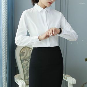 Dames Blouses Koreaans Dames Tops Lente Herfst Wit Overhemd Dames Casual Lange mouw Revers Knop verbergen Formele zaken Blusas