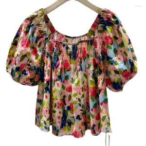 Dames blouses Koreaanse lantaarn mouw shirt vrouwen katoen slash nek trekbloem bloem geprinte tops plus size camisas elegantes para mujer