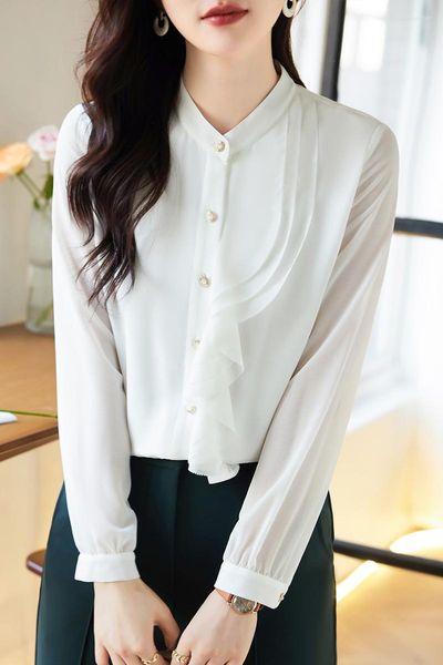 Bloses de mujer Camisa de gasa coreana Camisa elegante Sweet Sweet Smane Whuse Whuse Whuse White Tops Blusa Blusa Feminina Autumn