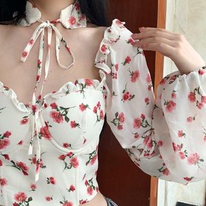 Blouses voor dames Koreaanse stijl kleding mooie dames in promoties vierkante kraag sexy slanke shirt met korte mouwen shirt ontwerp kleine bloemen top