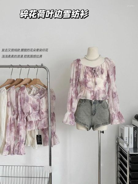 Blouses pour femmes style coréen mode chemise imprimée pour les femmes à manches longues Blouse élégante Chic chemises douces Blous