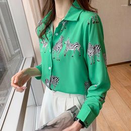 Damesblouses Koreaanse stijl Groene crop-shirts voor dames Casual Lange mouw Elegante blouse Dames Top Y2K Street chic Camisa Sociale Feminina