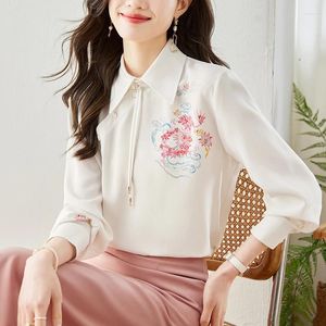 Damesblouses Koreaanse versie chiffon Chinese stijl overhemd bedrukte vintage kleding losse mode 2024 lente/zomer damestops