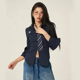 Blouses Femmes Coréen avec cravate Chemise blanche Femmes Y2K Mode Slim Chic Manches longues Tops Lady Streetwear JK Uniforme Bouton Up Blouse