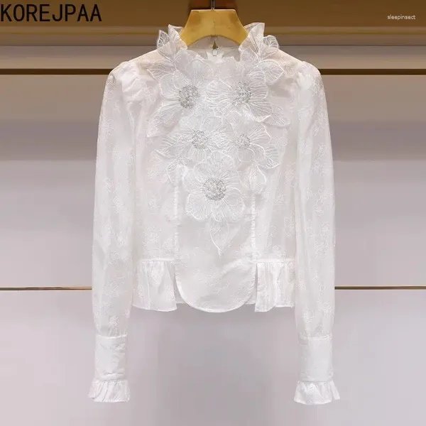 Blouses des femmes Korejpaa Shirts doux 2024 Fleur de style français de printemps