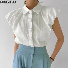 Blouses des femmes Korejpaa Corée Fashion Fashion Shirt 2024 Col de redoute sans manches en été élégante