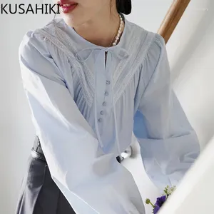 Damesblouses KUSAHIKI Franse retro ronde hals vlinderdasoverhemd voor lange mouwen lente Koreaanse veelzijdige chique top camisas de mujer