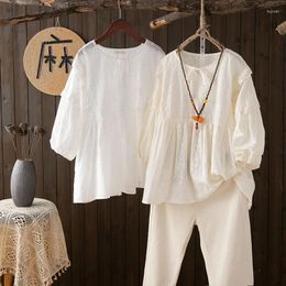 Blusas de mujer KYQIAO Primavera Mujer Estilo Lolita Camisas de media manga Camisa de algodón blanco dulce Blusa suelta japonesa Tops