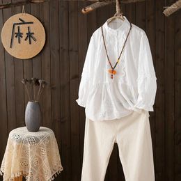 Blusas para mujeres Kyqiao Camisas de manga larga Vintage Tops Japón Bordado sólido Solid Bordado suelto Summer Beho Beach Blusa