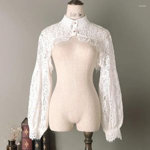 Blouses pour femmes dentelle haussements d'épaules pull à manches longues col boléro hauts femmes bouton sous chemise en tricot sans tube ouvert devant court