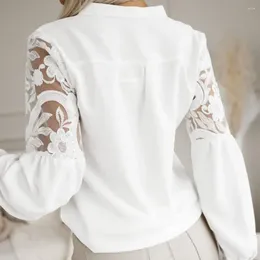 Dames Blouses Kanten stiksels Blouse Doorzichtige mesh Geborduurd Met opstaande kraag Lange mouwen Elegant Herfst Lente Voor dames