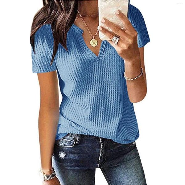 Blusas para mujer, Blusa para mujer, camisa a la moda, Top tejido de verano, Color sólido, cuello en V, manga corta, ropa elegante para mujer, Blusa femenina