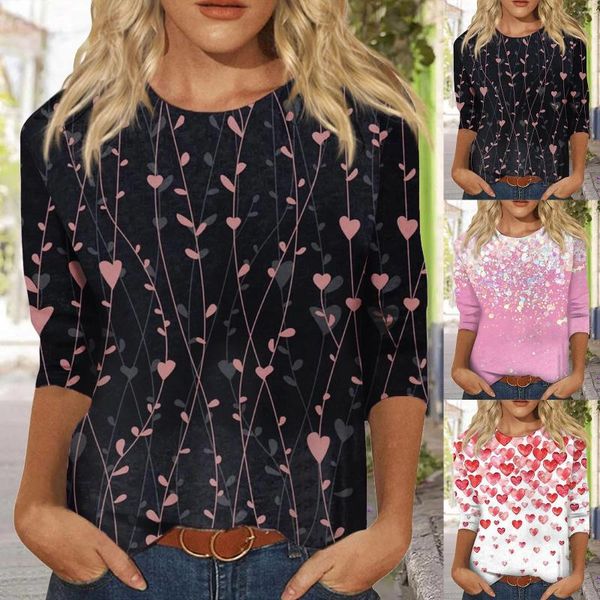 Blusas para mujer Camisetas lisas informales para el día de San Valentín para mujer Camisa técnica Verano completo para mujer