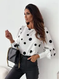 Vrouwen Blouses Dames Elegante Ronde Hals Dot Print Slanke 2024 Herfst Top Lange Mouw Gedrukt Shirt Vrouwen Bluzas Femeninas