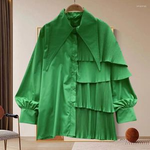 Damesblouses Damesmode Casual Chiffon Vouw Gegolfde Rand Shirts Blouse Dames Tops Vrouw Button Up Shirt Vrouwelijke meisjes met lange mouwen