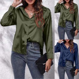 Blouses pour femmes Chemises tricotes à tricot Blouse Satin Silk Shirt Bouth Down Office de bureau à manches longues lâches décontractées Popline