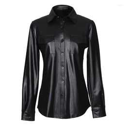 Blouses pour femmes dames Sexy col en v à manches longues femme mode cuir PU rayé chemises décontractées haut pour femme pour