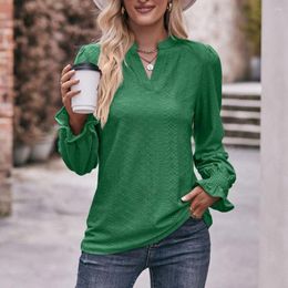 Bluzki damskie T-shirt damski dekolt w szpic potargane pulower z długim rękawem luźny krój topy koszula biuro podmiejskie ubrania kobiety jesień