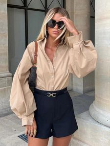 Damesblouses Dames Vintage Elegant Blouseshirt met lantaarnmouwen Dames Basic Top Casual knop Turn Down Kraag Office Lady Vrouw