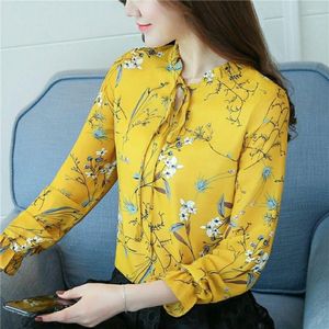 Damesblouses dame's shirt zes kleuren Koreaanse lange mouw bloemen blouse mode losse dunne frisse ronde ronde ronde ronde vetermeisje's top