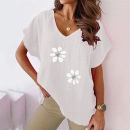 Damenblusen, Damen-Top mit Fledermausärmeln, Sommer-T-Shirt mit Blumenmuster, V-Ausschnitt, weich, atmungsaktiv, für mittellanges, lockeres Tragen