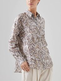Blouses pour femmes Lady chemises élégantes imprimé feuille de bambou 2023 début automne simple boutonnage col rabattu manches longues chemisier droit pour