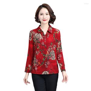 Damesblouses Dames Lange mouw Dames van middelbare leeftijd Moeder Lente Herfst Zomer Overhemd Opstaande kraag Blouse Vrouwelijk Office Top Pullover