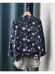 Damesblouses Lamtrip Uniek Retro Romantisch Rustiek Zonnebloemen Bloemen Print Katoen Shirt met lange mouwen Blouse 2023 Lente Dames