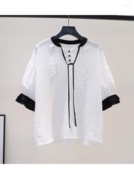 Blouses femme Lamtrip Unique col à volants ceinture nœud manches courtes coton Style français Mori petit haut 2023 été