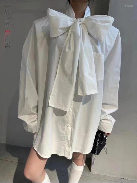 Blouses pour femmes Lanmrem Fashion Bow Knot Design Shirt Fomen Women Solid Single Breasted Mid-Long Llouse Tops lâches 2024 Été 26d8890
