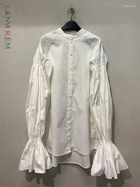 Blouses pour femmes Lanmrem Shirt blanc blanc manche de cou rond
