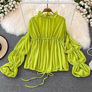 Damesblouses Lantaarn Lange mouw Opstaande kraag Overhemd Lente Design Minderheidsgevoel Hong Kong-stijl Retro Veelzijdig Buitenlands Chic Top