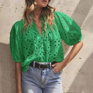 Women's Blouses Lantern Sleeve Top Stijlvolle Summer Tops V-Neck Shirt geborduurde Blouse Streetwear Fashion Women