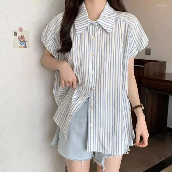 Blouses pour femmes Blue Blouse Blouse Fashion Figure Flaying Puff Short Sleeve Tops Spring Summer Blusas