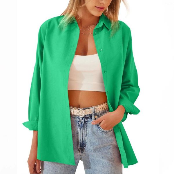 Blouses Femmes Revers OL Chemise 2024 Dames Automne Mode Ample Couleur Bonbon À Manches Longues Cardigan Chemisier Haut Femme Blusas