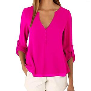 Blusas de mujer Tops grandes Camisa ajustada de manga larga Mujer Verano Moda casual Cuello en V Tamaño suelto Ropa de ejercicio