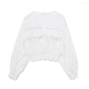 Women's Blouses nieuwste ontwerp dames gewoon wit shirt lange mouw korte stijl kanten geborduurde blouse