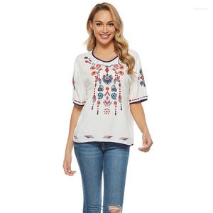 Blusas de mujer Le Luz Algodón Boho Bordado floral Primavera mexicana Camisa de manga corta Mujer Encaje Tie Up 3xl Étnico 2023