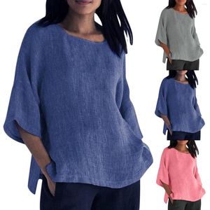 Women's Blouses Leisure Cotton Line Plus size tops voor vrouwen halve mouw o nek basische shirts vaste blouse dames pullover camisa blusas