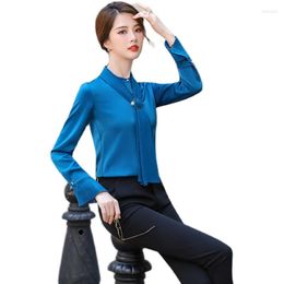 Blouses Femmes Lenshin Chemise à manches évasées lisses et douces de haute qualité pour femmes Blouse Casual Tops Full Sleeve Office Lady Work Wear