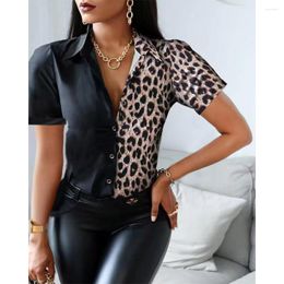Chemisiers pour femmes imprimé léopard femmes chemises à manches courtes hauts 3d chemise imprimée bouton vêtements patchwork graphiques 2023 créateur de mode
