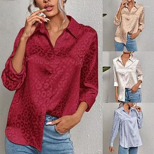 Blouses pour femmes imprimé léopard Satin chemise en soie femmes à manches longues boutonné Blouse hauts femme costume formel créateur de mode