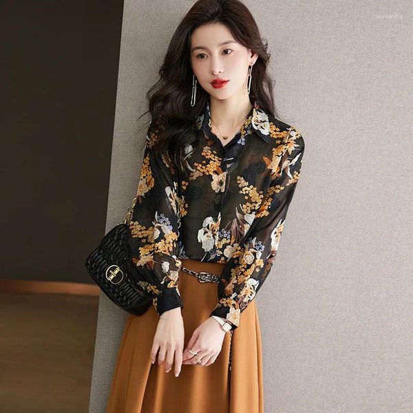Blusas de mujer ligeras y finas de lujo estilo francés Top coreano camisa transparente ropa de mujer camisas de manga larga de alta calidad para mujer