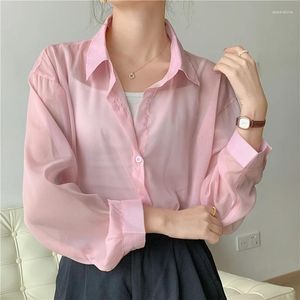 Chemisiers pour femmes léger crème solaire longue chemise en mousseline de soie femmes printemps été automne OL mode décontractée dame mignon chemisier surdimensionné en gros