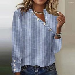 Chemisiers pour femmes chemise légère pour femmes Chic rayé boutonné pull doux mi-long haut décontracté avec Oblique pour le printemps