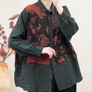 Blouses pour femmes Linette Femme Fashion 2024 Patchwork Spring Summer Cardigan Coton Coton Long Sorcs Basic Tops Coat