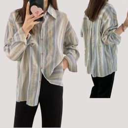 Blouses pour femmes Longues 60% coton à rayures fines chemise surdimensionnée haut femmes 2023 été style petit ami lâche doux décontracté chemisier de base à manches longues