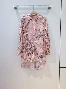 Blouses Long Shirt voor dames voor vrouwen 2023 Spring zomer katoen vintage bloem en vogel geprinte standaard mouwen hi-lo casual tops