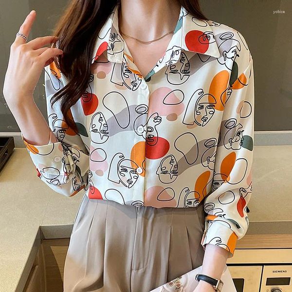 Blusas de mujer Blusa de manga larga para mujer Elegante Primavera Casual Tops Camisas de oficina Dibujos animados Pring Trabajo Camisas Y Blusas Femininas